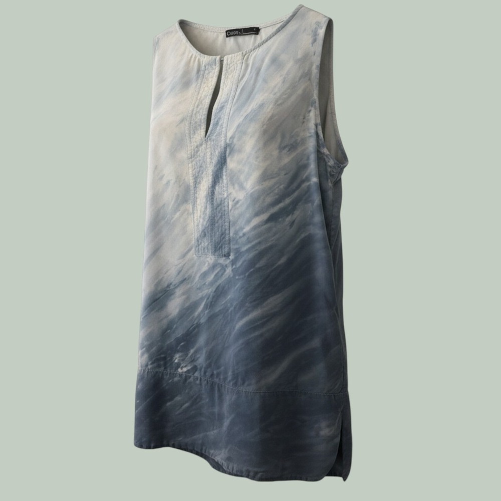 Gypsy 05 Anthropologie Blue White Silk Tie Dye Tank Top Blouse W312-1303-00 S